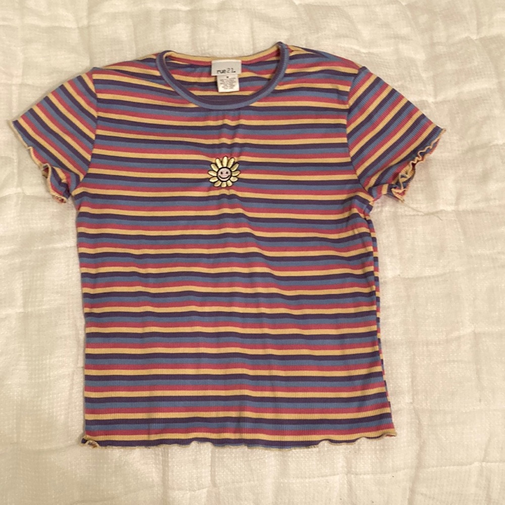 Pink, yellow, blue and purple striped top